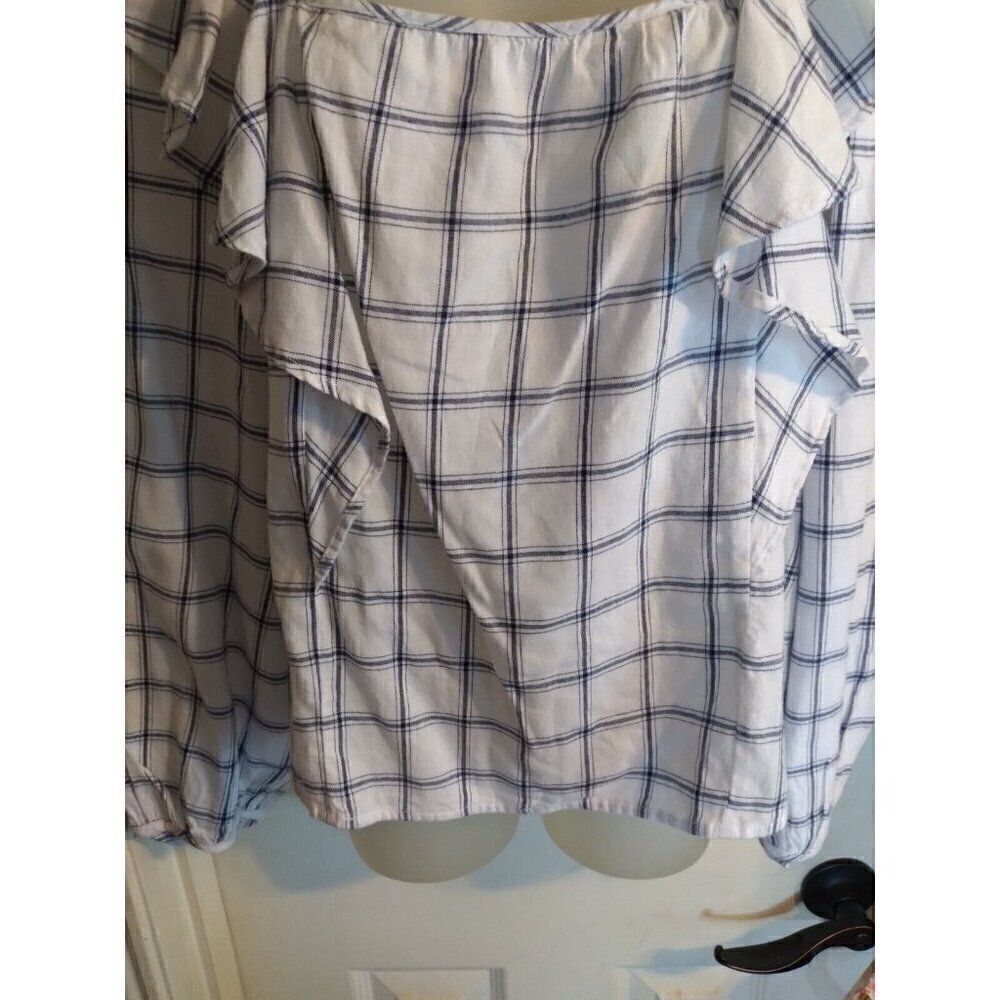J. Crew Top White Blue Checks Square Ruffled Sz XXL Bust 48 L 23 - Picture 3 of 12